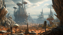 An Alien Landscape With Towering Rock Formations