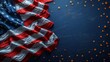 Image shows an American flag draped elegantly with a dark blue starry background suggesting patriotism
