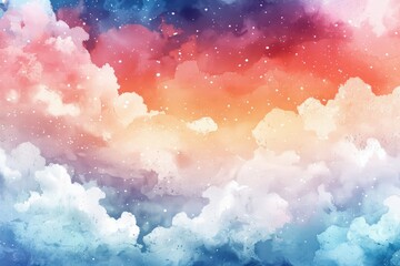 Wall Mural - Hand painted watercolor sky and clouds.