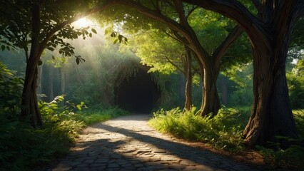 Wall Mural - tree archway, pathway, forest, path