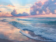 The fading sunlight kisses ocean waves, creating a magical atmosphere with a beautiful blend of colors at sunset