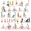Radfahren mit der Familie in der Natur und Sportler in der Freizeit Illustration