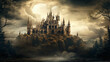 Dark fantasy castle with a sepia theme abstract 