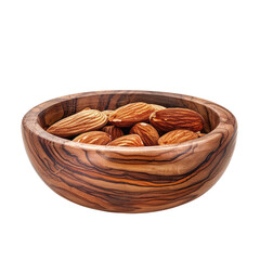 Wall Mural - Almond oil in a wooden bowl isolated on transparent background