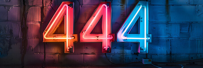 Wall Mural - Neon light number 444 on concrete wall, colorful glow.