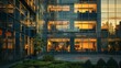© laliz - Twilight Tranquility Office Building Reflecting Serene City Park Embracing WorkLife Balance