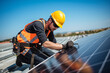 a worker using a drill to install a solar panel system --ar 3:2 --v 5.2 Job ID: 0c554fdd-5d3c-4e42-8e23-c8621379f817