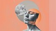 Woman in Thought with Abstract Orange Overlay and Moon