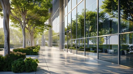 Nature's Reflection Harmonious Blend of Corporate Architecture and Lush Greenery