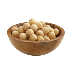 Poster - Macadamia in a wooden bowl isolated on transparent background