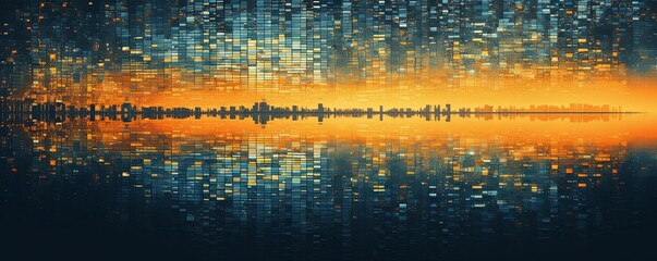Wall Mural - Yellow and orange abstract reflection dj background, in the style of pointillist seascapes