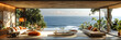  Luxury home showcase Living room and balcony,
Beach luxury living on sea view / 3d rendering
