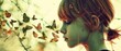 © Albert - A young woman admiring a swarm of butterflies fluttering overhead, tilting her head slightly