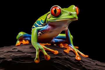 Wall Mural - Red-Eyed Tree Frog (Litoria caerulea) - black background, art design