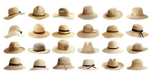 Set Of Beach Hats On White Background.