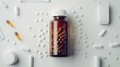 White pills spilling from an overturned amber glass bottle