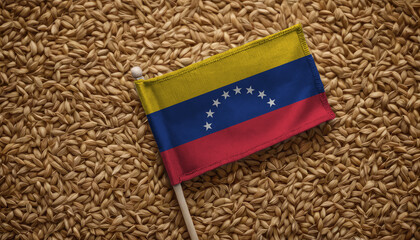 Venezuela flag on a background of wheat grain. Concept of grain deal and world food security. Texture or backdrop