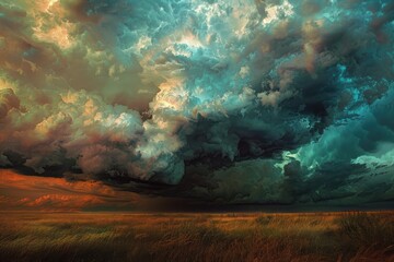Wall Mural - dark and dramatic thunderstorm clouds developed directly overhead on a hot and humid kansas summer a