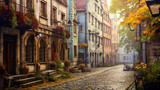 Fototapeta Uliczki - A vibrant street scene in an old European city