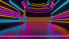 3d Rendering Amazing Bright Neon Background Of Round Lights
