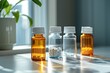 Pharmaceutical treatment, various medication bottles, side view, health care concept, natural lighting.stock photographic style