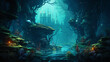 An underwater civilization with bioluminescent plants