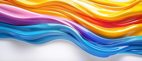 Wall Mural -  Multicolored wavy background with white and blue, yellow, red, orange, pink waves