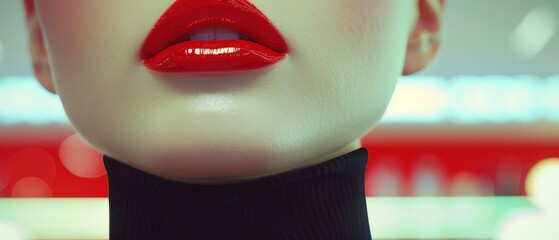 Wall Mural -  Mannequin with red lipstick and black tie in close-up