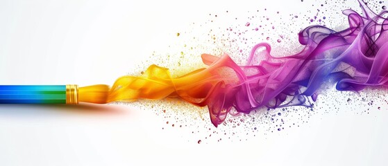 Wall Mural -  A macroscopic image of an artist's brush emitting multicolored vapor from its tip and base