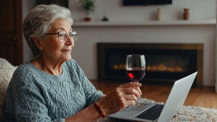 elderly woman with a glass of wine