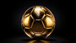 Gold soccer ball or football isolated on black dark background