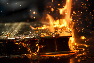 design a hyper-realistic image of a bible being forged from molten gold.