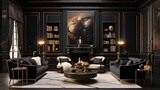 Fototapeta Londyn - Luxury black and gold living room interior