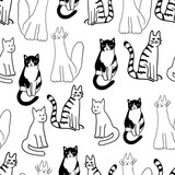 Fototapeta Koty - seamless pattern with pet cat character in vector. on animal topic in doodle style. Template for wallpaper background wrapping postcard print