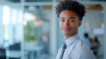 Wall Mural - African American businessman smiling with confidence in the office.