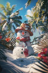 Poster - A cute snowman standing in the snowy landscape, perfect for winter themes