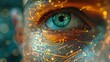 Create a close-up shot of a human face reflecting a mix of fear and curiosity, overlaid with intricate circuit patterns This design delves into the ethical dilemmas posed by artificial intelligence in