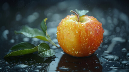 Wall Mural - Fresh apple isolated on dark surface. studio lighting. 