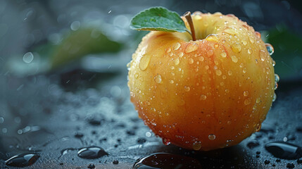 Wall Mural - Fresh apple isolated on dark surface. studio lighting. 