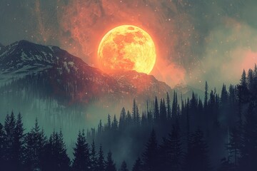 Wall Mural - sunrise over a pine forest ridge in the rocky mountains. will make a wonderful night time moon rise 