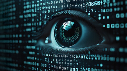  Ciber security concept. Binary code in background, encrypted data protected by security system.  AI generated image, ai