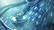 Stethoscope on Digital Background with Binary Code,
healthcare technology, health informatics