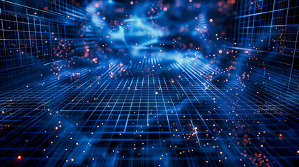 Digital and science technology concept with a futuristic network in blue, symbolizing advanced cyber communication and data innovation