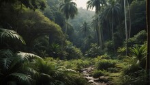 Tropical Forest In The Jungle, Tropical Jungle With Tropical Green Trees, Green Tropical Landscape