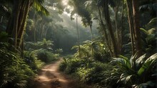 Tropical Forest In The Jungle, Tropical Jungle With Tropical Green Trees, Green Tropical Landscape