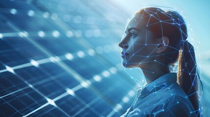 Human profile hologram, digital brain and network circuit. Concept of artificial intelligence, mental world and machine learning. 3D rendering