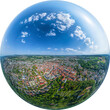 Die ehemals Freie Reichsstadt Ravensburg von oben, Little Planet-Ansicht, freigestellt