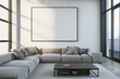 modern apartment interior with a large all-white canvas framed in a very thin black frame (1)