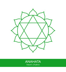 Wall Mural - Anahata, heart chakra, line art symbol. Meditation, spirituality, energy, healing vector illustration icon on white background