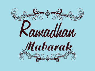 Sticker - Stylish text Ramadhan Mubarak with beautiful floral design for islamic holy month of prayer celebration on white background.